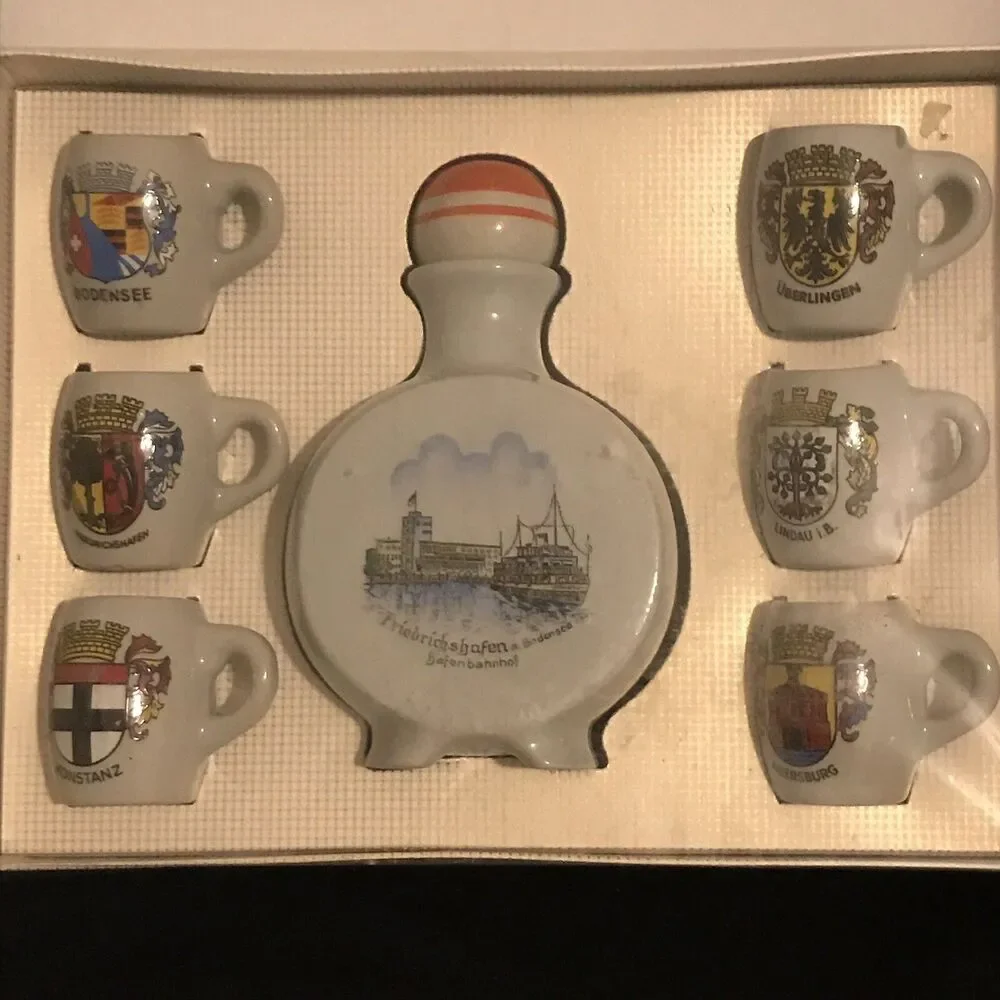 Friedrichshafen A Bodensee Souvenir German Decanter & Shot Glass Set